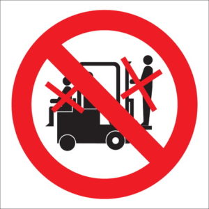 SEÑAL ADHESIVA 10X10 - PROHIBIDO ACOMPAÑANTES EN CARRETILLA