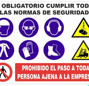 SEÑAL VERTICAL LONA "OBLIGATORIO CUMPLIR TODAS LAS NORMAS DE SEGURIDAD" 100X70