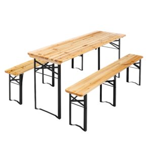 CONJUNTO 2 BANCOS + MESA MADERA/ACERO